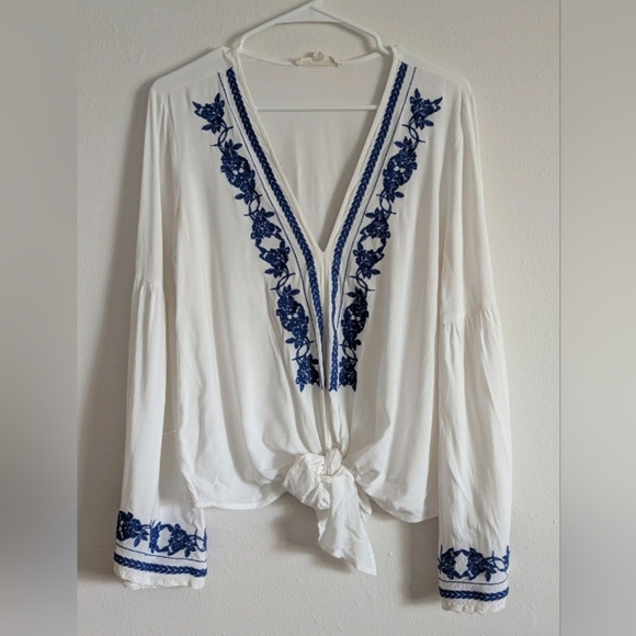 Lovestitch White and Blue Embroidered Blouse - Picture 1 of 10